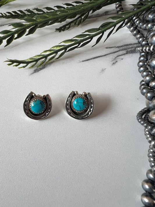 Turquoise Horse Shoe Post Earrings