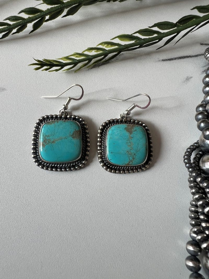 Turquoise Mine #8 Square Dangle Wire Earrings