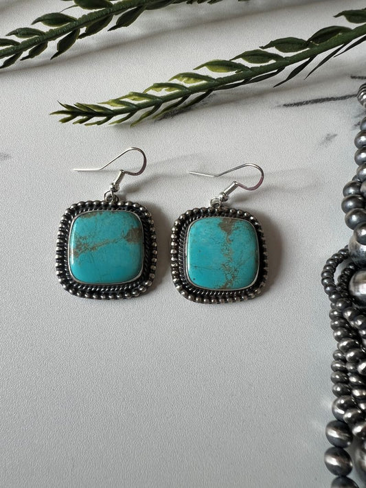 Turquoise Mine #8 Square Dangle Wire Earrings