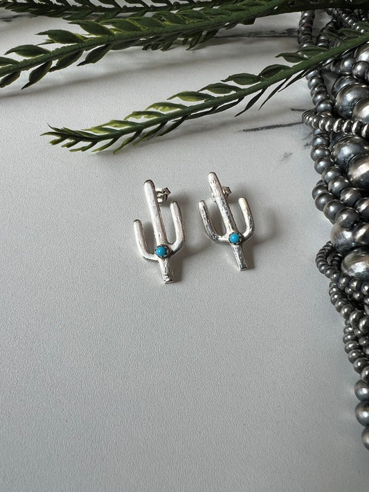Turquoise Cactus Post Earrings