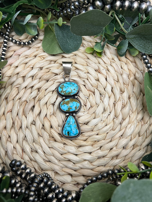 Sheila Becenti 3-stone Kingman Turquoise Pendant