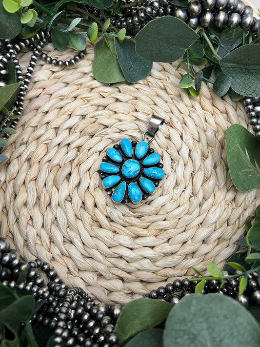 11-stone Turquoise Cluster Pendant