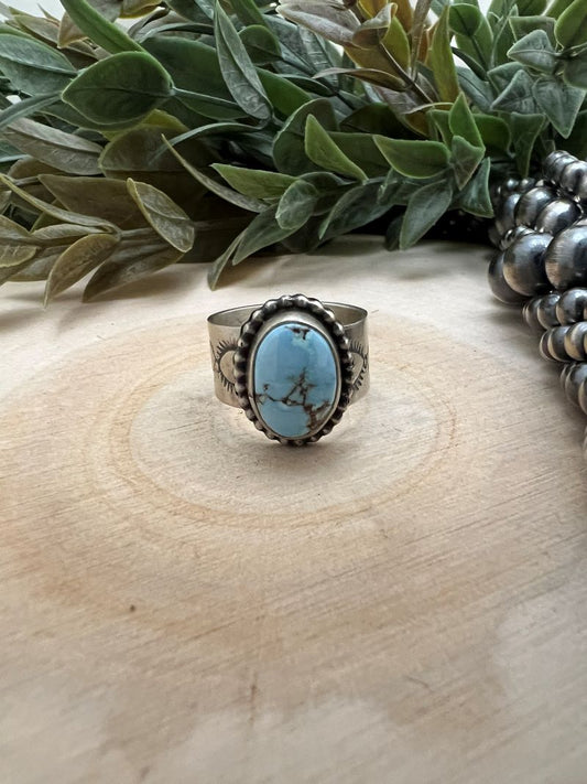 Golden Hills Turquoise Ring - 11mm Wide Band with Native Stamping