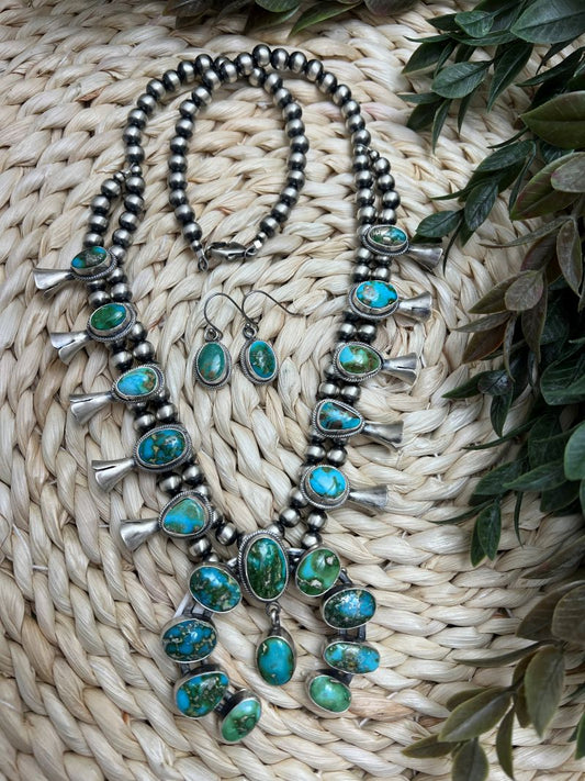 Blue-Green Sonoran Turquoise Cluster Squash Blossom Set