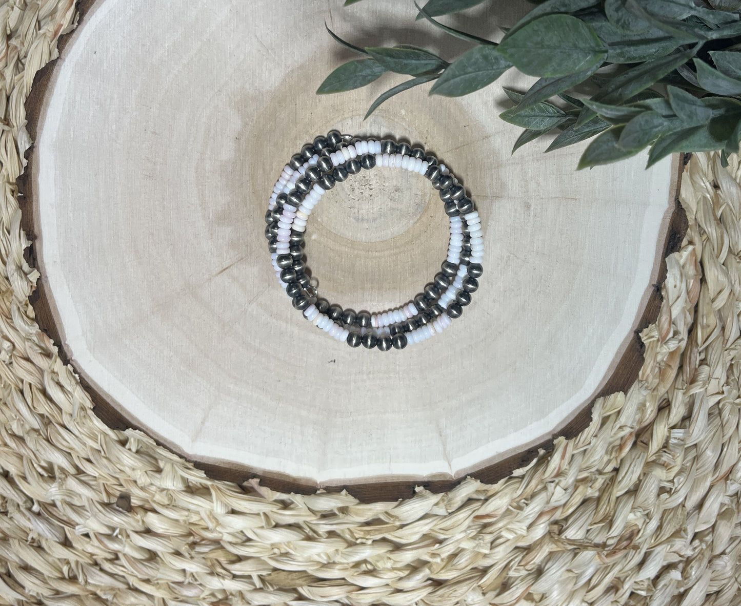 5mm Santa Fe Pearls and Pink Conch Shell 3-row Memory Bracelet