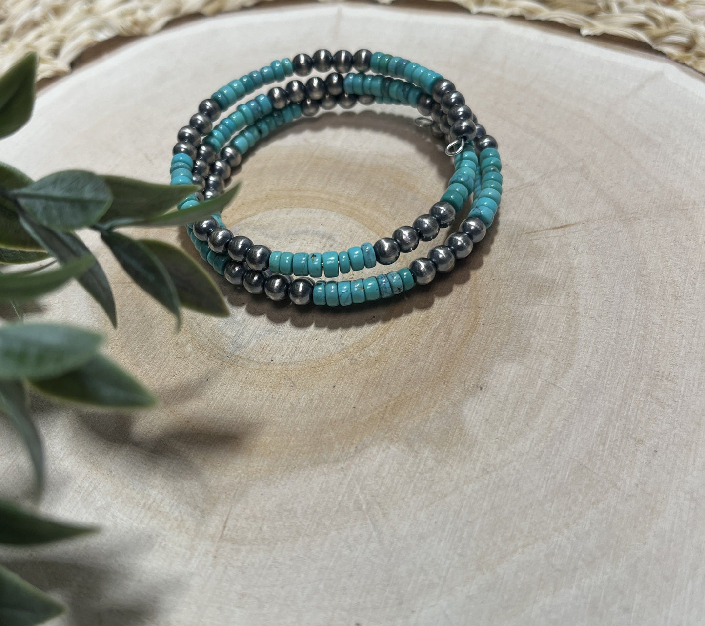 5mm Santa Fe Pearls and Turquoise 3-row Memory Bracelet