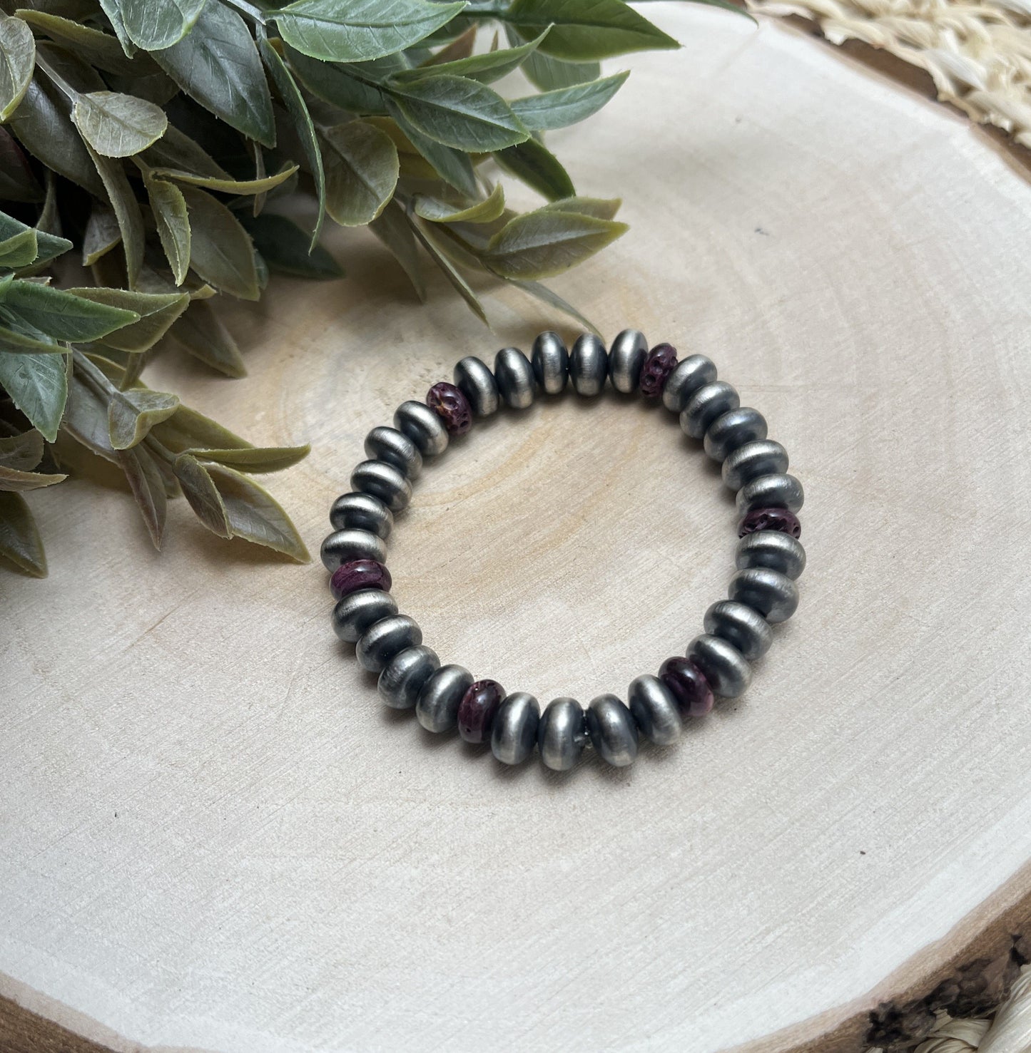 9mm Santa Fe Saucer Pearls & Purple Spiny Stretch Bracelet