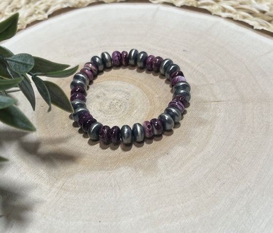 9mm Santa Fe Saucer Pearls & Purple Spiny Stretch Bracelet