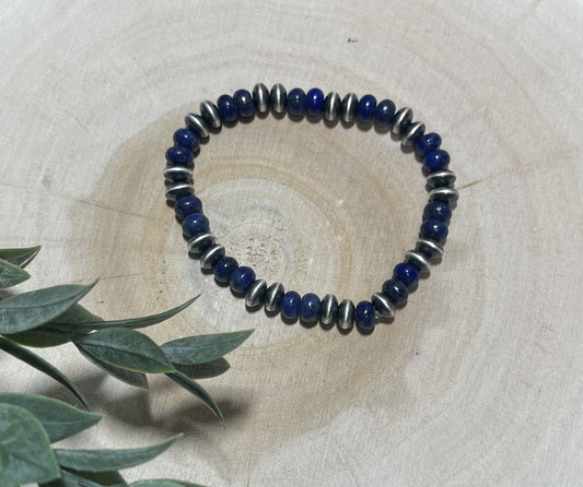 7mm Santa Fe Saucer Pearls & Lapis Stretch Bracelet
