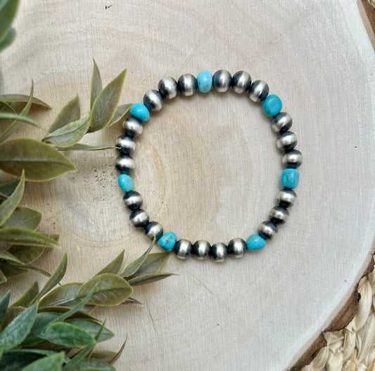 7mm Santa Fe Pearls & Turquoise Stretch Bracelet