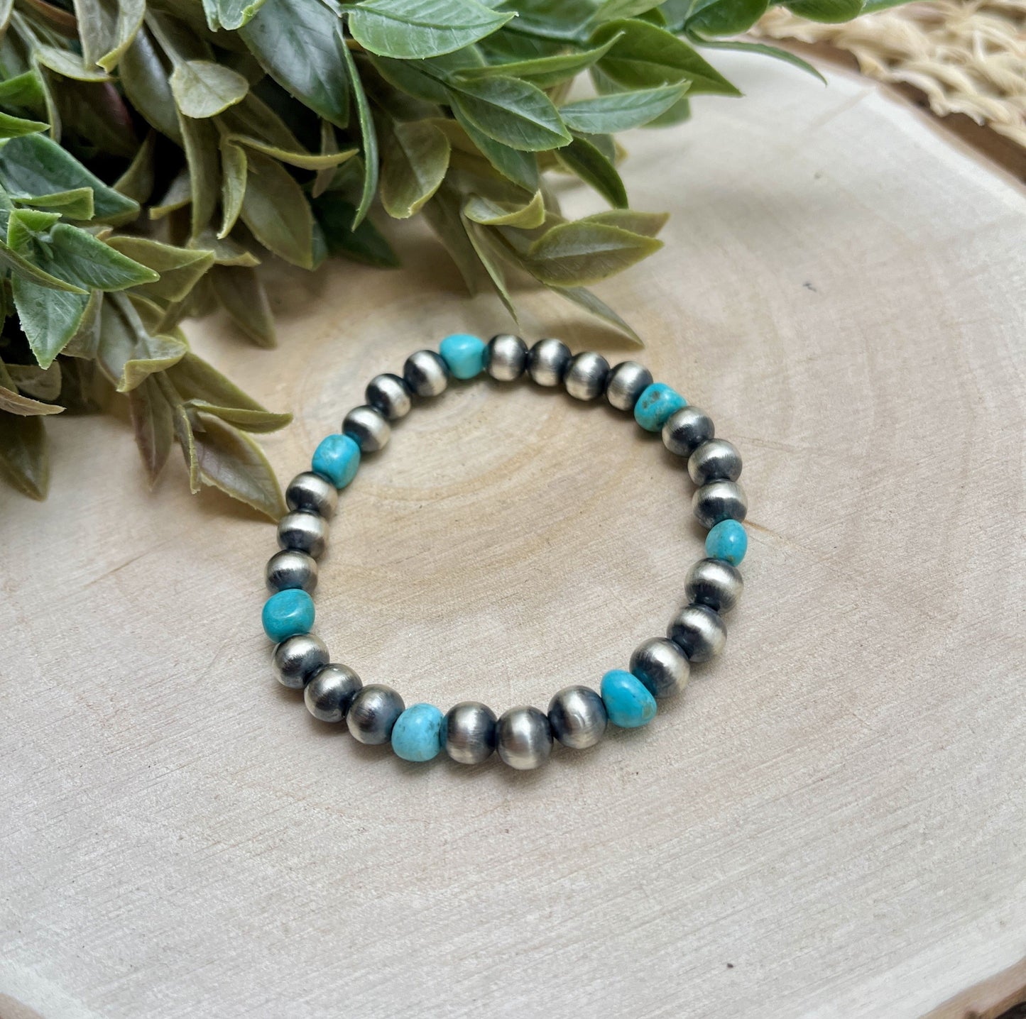 7mm Santa Fe Pearls & Turquoise Stretch Bracelet