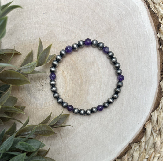6mm Santa Fe Pearls & Amethyst Stretch Bracelet