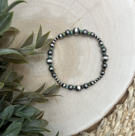 Santa Fe Pearls & Green Turquoise Graduated Stretch Bracelet