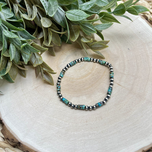 Santa Fe Pearls & Green Turquoise Stretch Bracelet