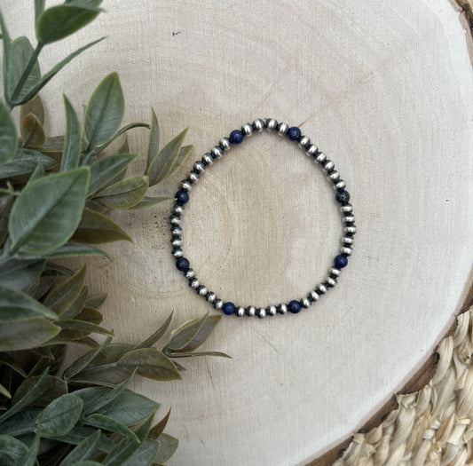 4mm Santa Fe Pearls & Lapis Stretch Bracelet