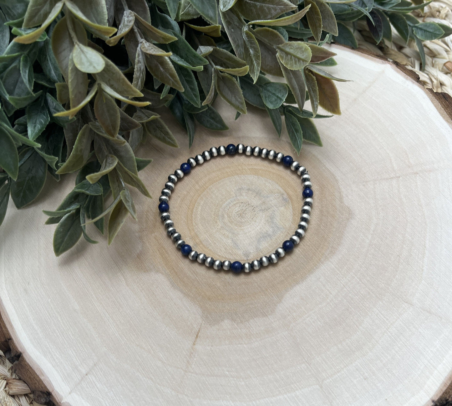 4mm Santa Fe Pearls & Lapis Stretch Bracelet