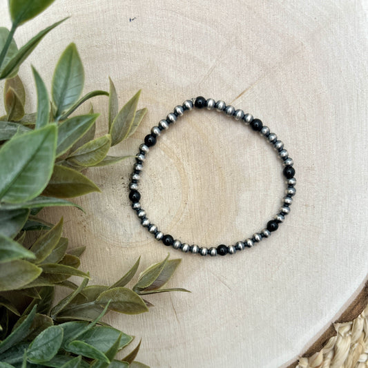 4mm Santa Fe Pearls & Onyx Stretch Bracelet