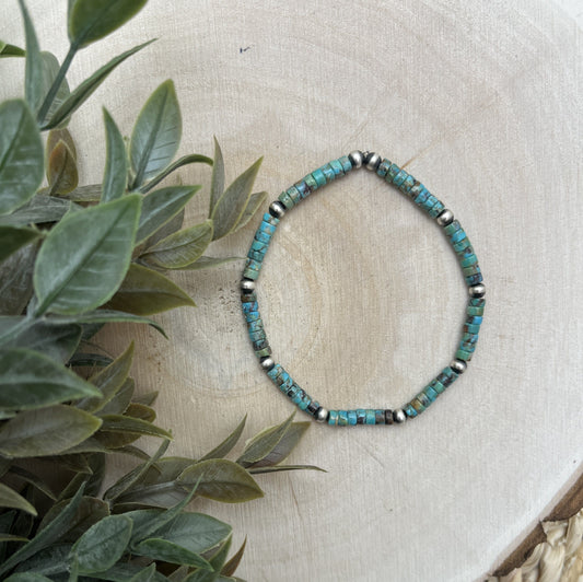 Santa Fe Pearls & Green Turquoise Stretch Bracelet