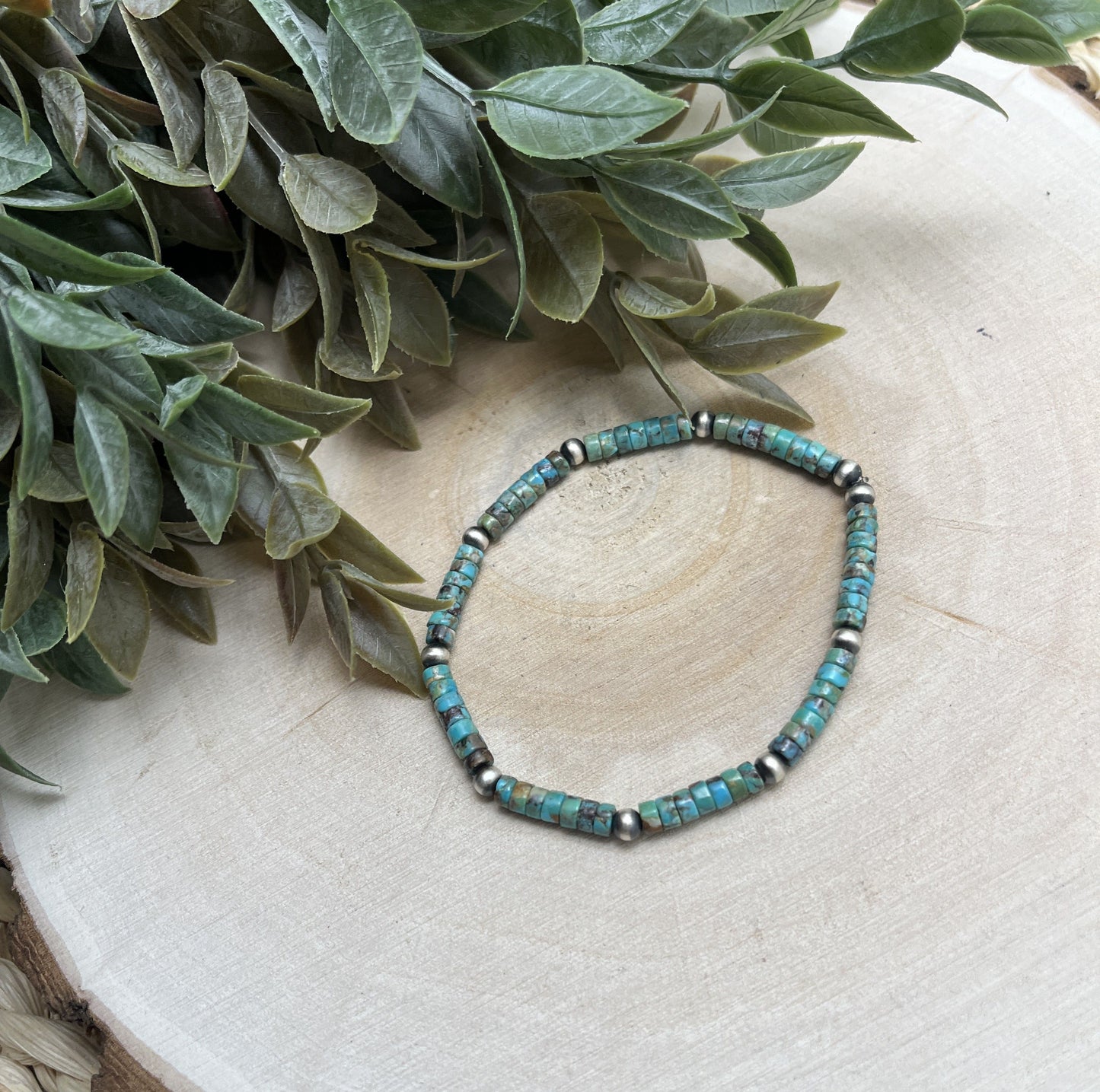 Santa Fe Pearls & Green Turquoise Stretch Bracelet