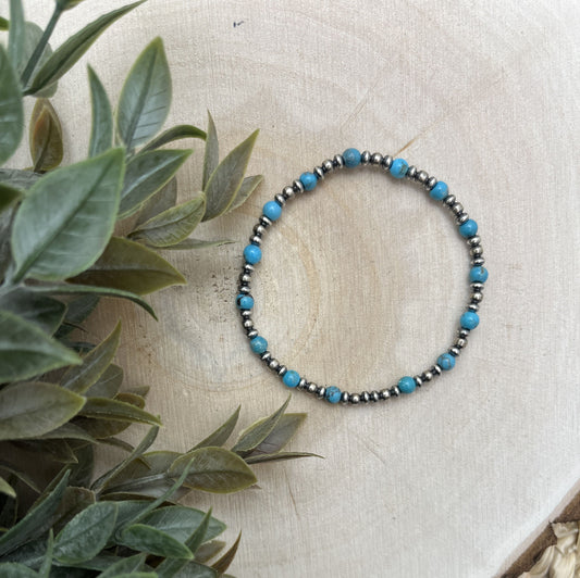 Santa Fe Pearls & Blue Turquoise Stretch Bracelet