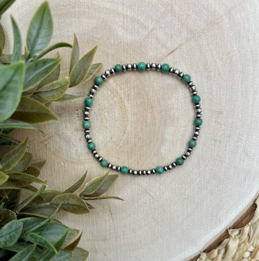 Santa Fe Pearls & Green Turquoise Stretch Bracelet