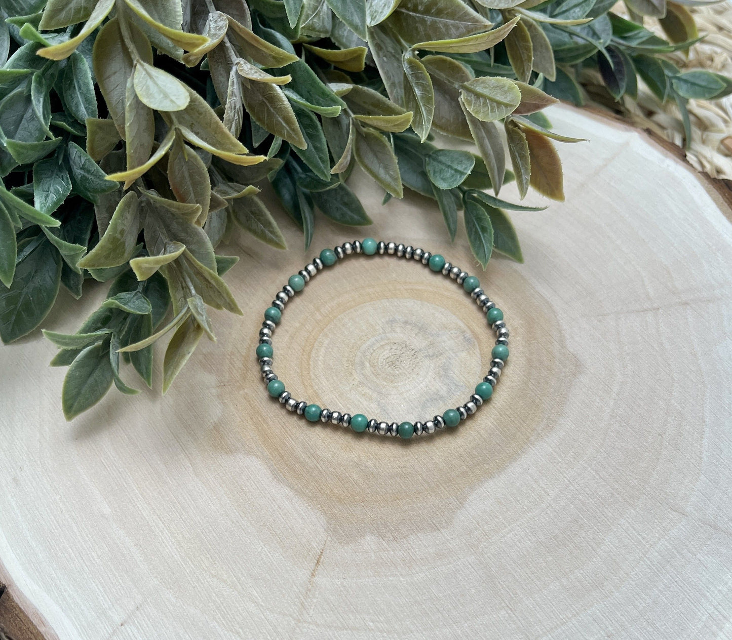 Santa Fe Pearls & Green Turquoise Stretch Bracelet