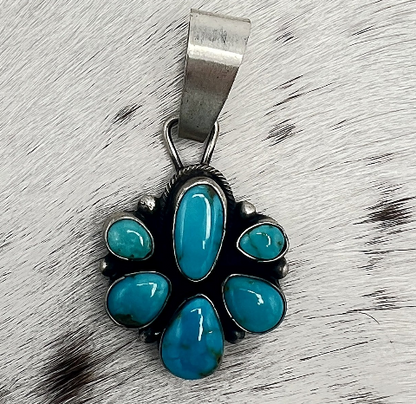 Sheila Becenti 6-Stone Sonoran Mountain Turquoise Cluster Pendant, Navajo Sterling Silver