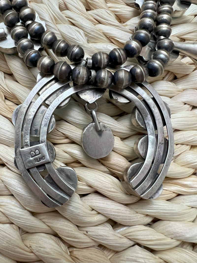 Blue - Green Sonoran Turquoise Leaf Squash Blossom and Earrings Set - Sunset TQ Mountain