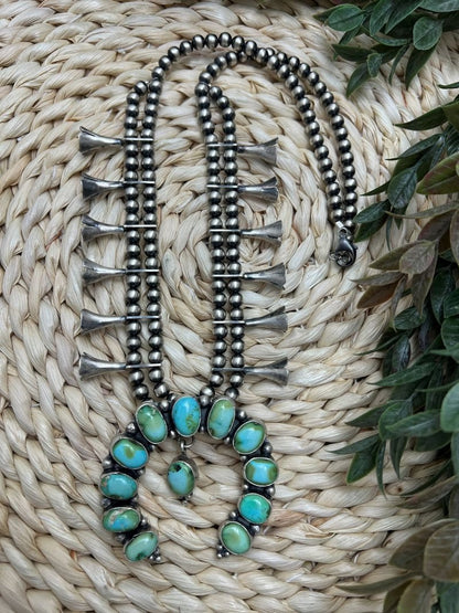 Blue - Green Sonoran Turquoise Naja Squash Blossom - Sunset TQ Mountain