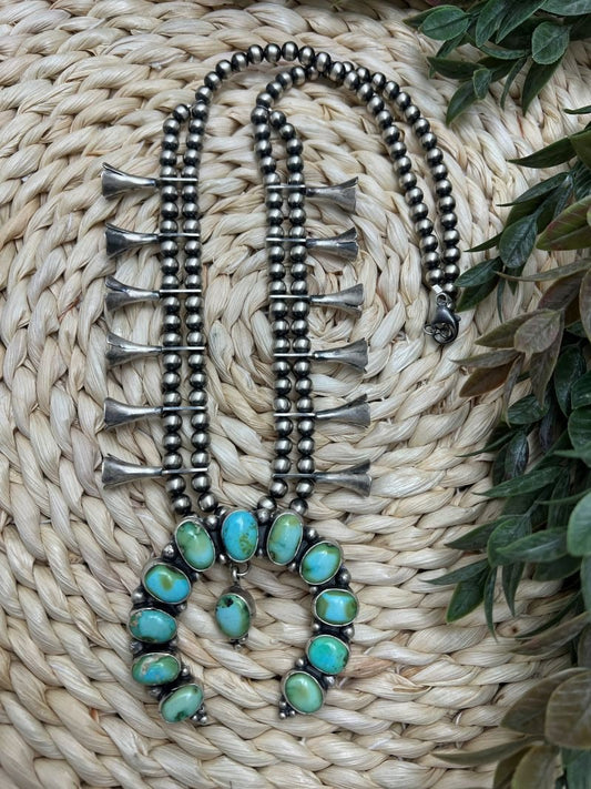 Blue - Green Sonoran Turquoise Naja Squash Blossom - Sunset TQ Mountain