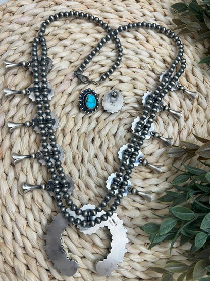 Blue - Green Sonoran Turquoise Squash Blossom Set - Sunset TQ Mountain