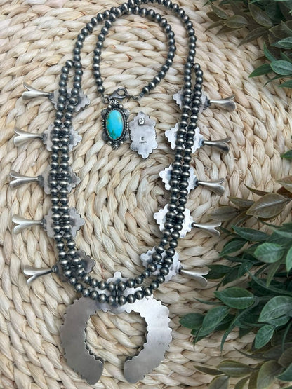 Blue - Green Sonoran Turquoise Squash Blossom Set - Sunset TQ Mountain
