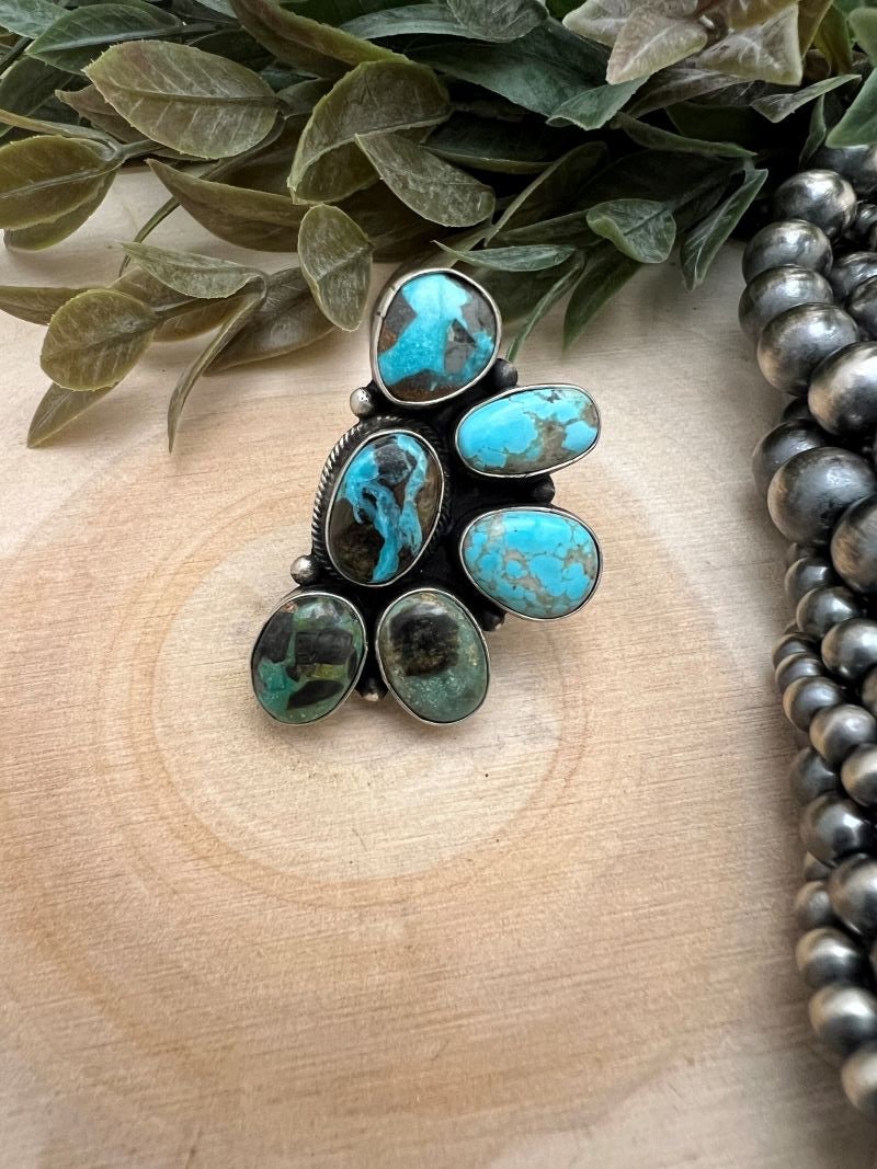 Blue Moon Turquoise Half Cluster Ring - Sunset TQ Mountain