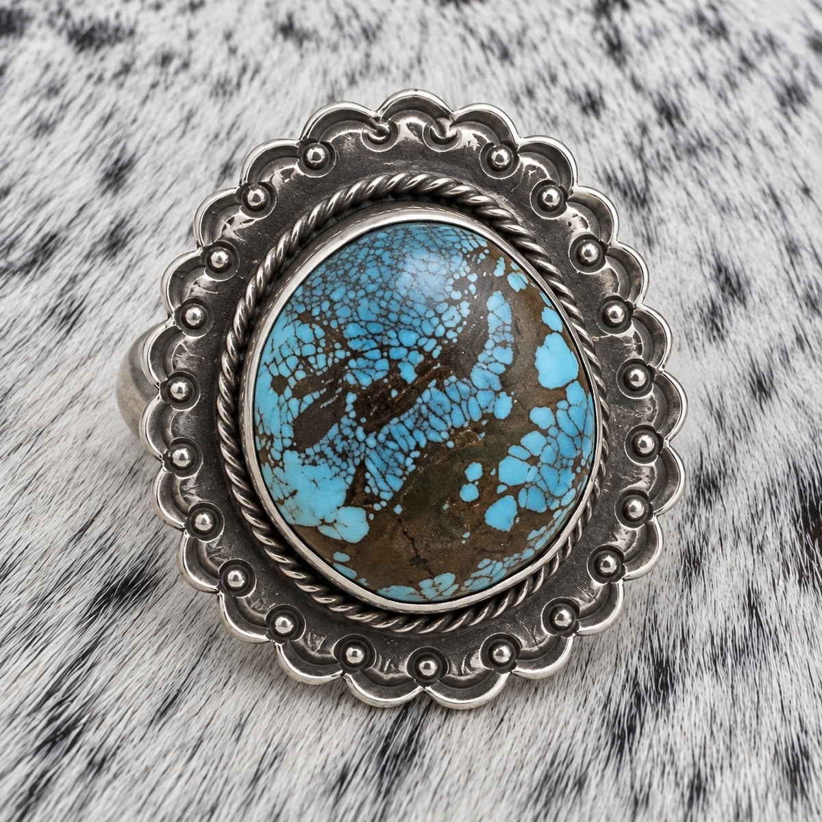 Blue Moon Turquoise Ring by Cordell Platero — closeup