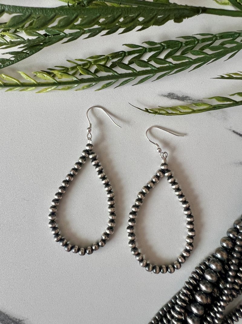 Desert Pearl 4mm Round Long Dangle Earrings - Sunset TQ Mountain