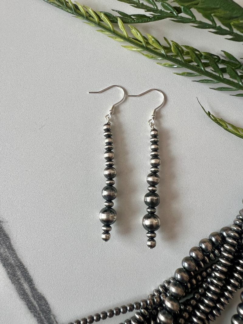 Desert Pearl Graduated Round and Saucer Stick Dangle Earrings - Sunset TQ Mountain
