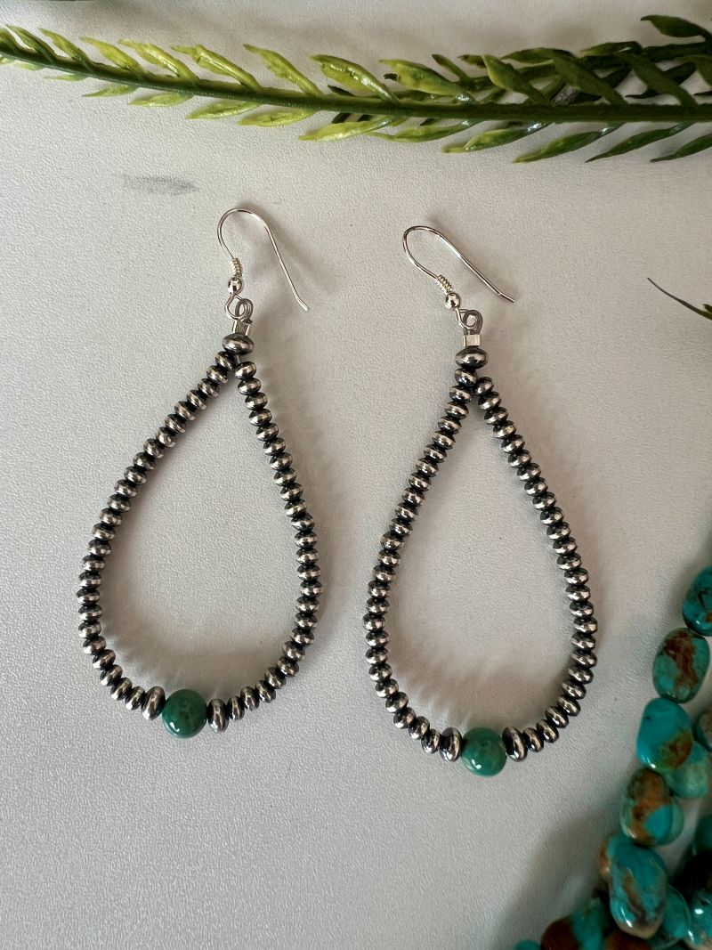 Desert Pearl Saucer Dangle Earrings with Turquoise - Sunset TQ Mountain