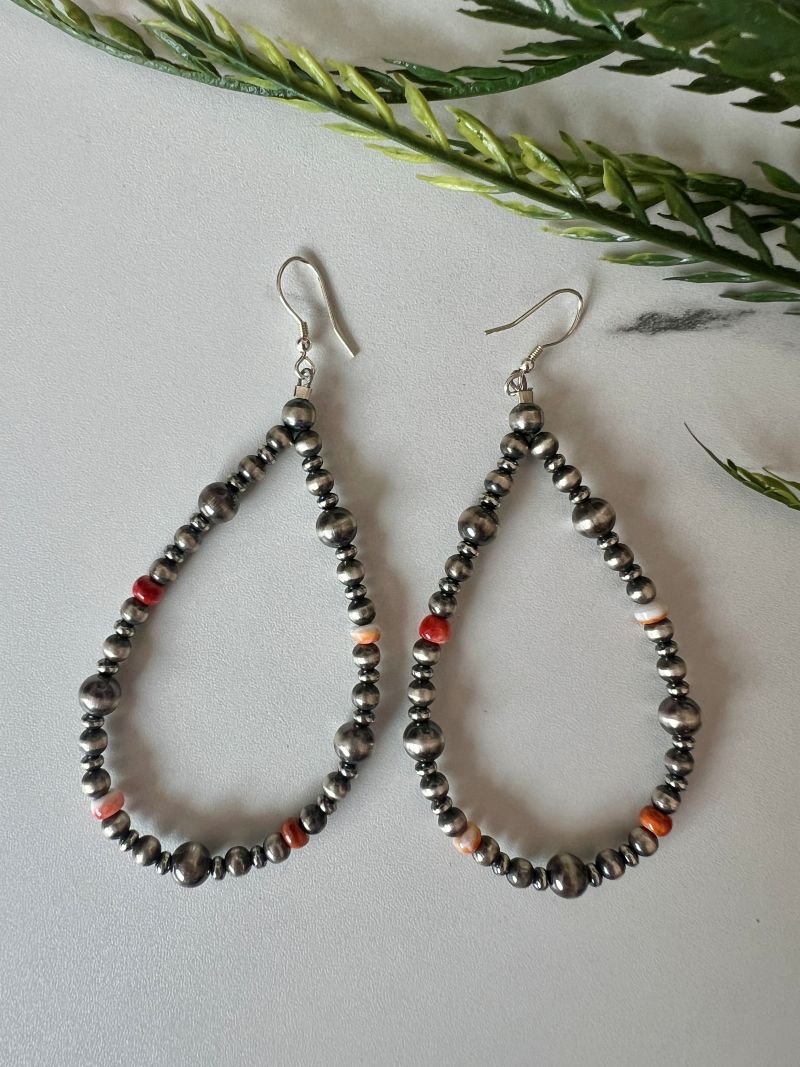 Desert Pearl Silver & Spiny Large Hoop Earring - Sunset TQ Mountain