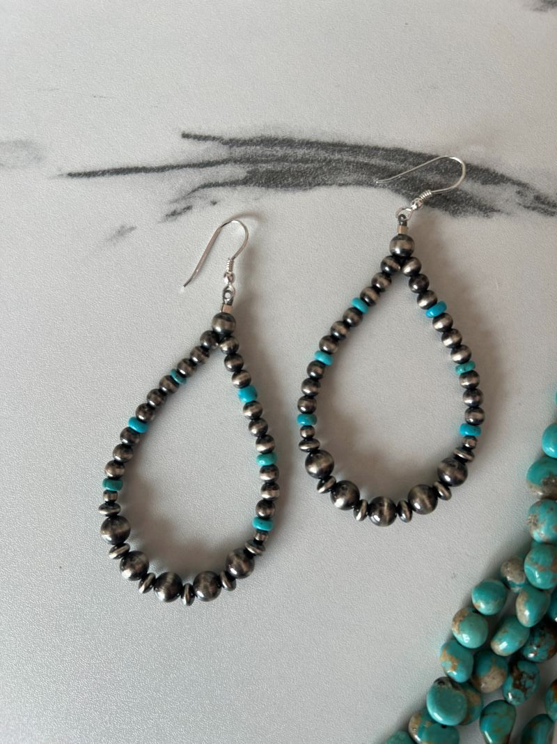 Desert Pearl Silver & Turquoise Large Hoop Earring - Sunset TQ Mountain