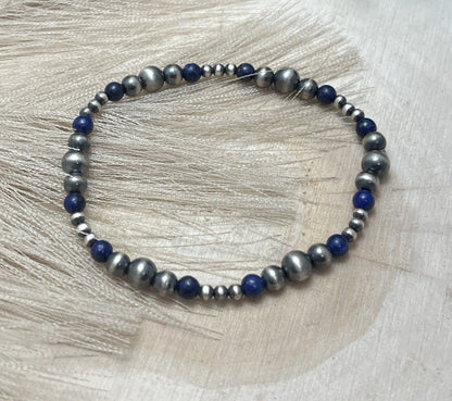 Desert Pearls & Lapis Graduated Stretch Bracelet - Sunset TQ Mountain