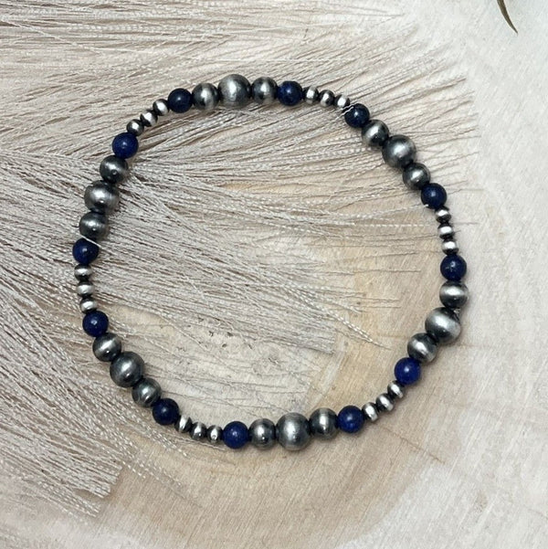 Desert Pearls & Lapis Graduated Stretch Bracelet - Sunset TQ Mountain
