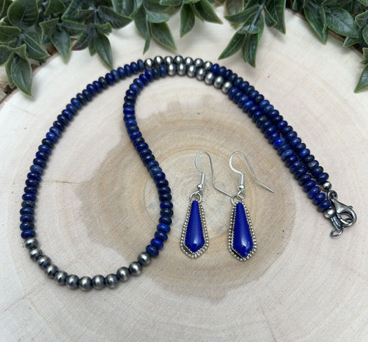 Desert Pearls & Lapis Necklace & Earring Set - Sunset TQ Mountain