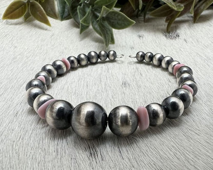 Desert Pearls & Pink Conch Graduated Bead Memory Wrap Bracelet - Sunset TQ Mountain