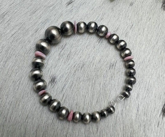 Desert Pearls & Pink Conch Graduated Bead Memory Wrap Bracelet - Sunset TQ Mountain