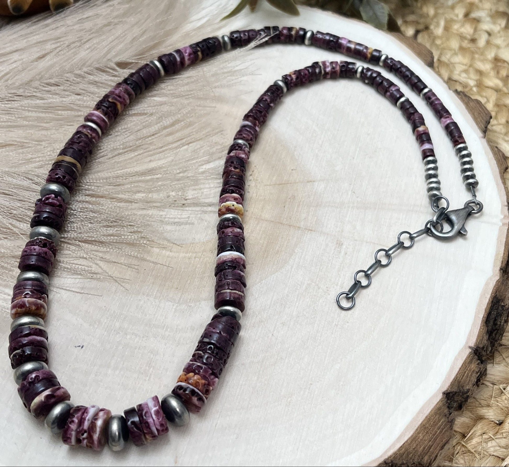 Desert Pearls & Purple Spiny Oyster Necklace - Sunset TQ Mountain