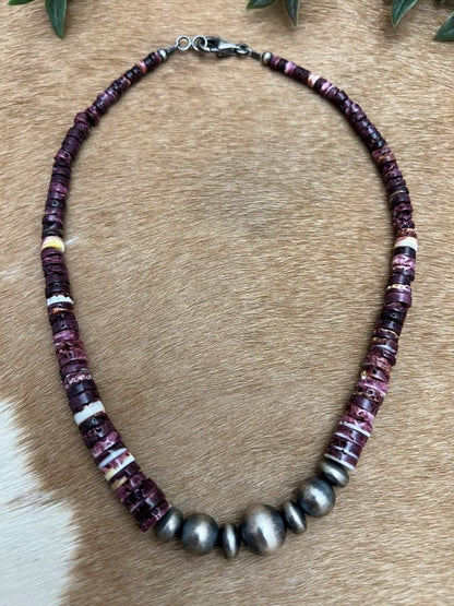 Desert Pearls & Purple Spiny Oyster Necklace - Sunset TQ Mountain