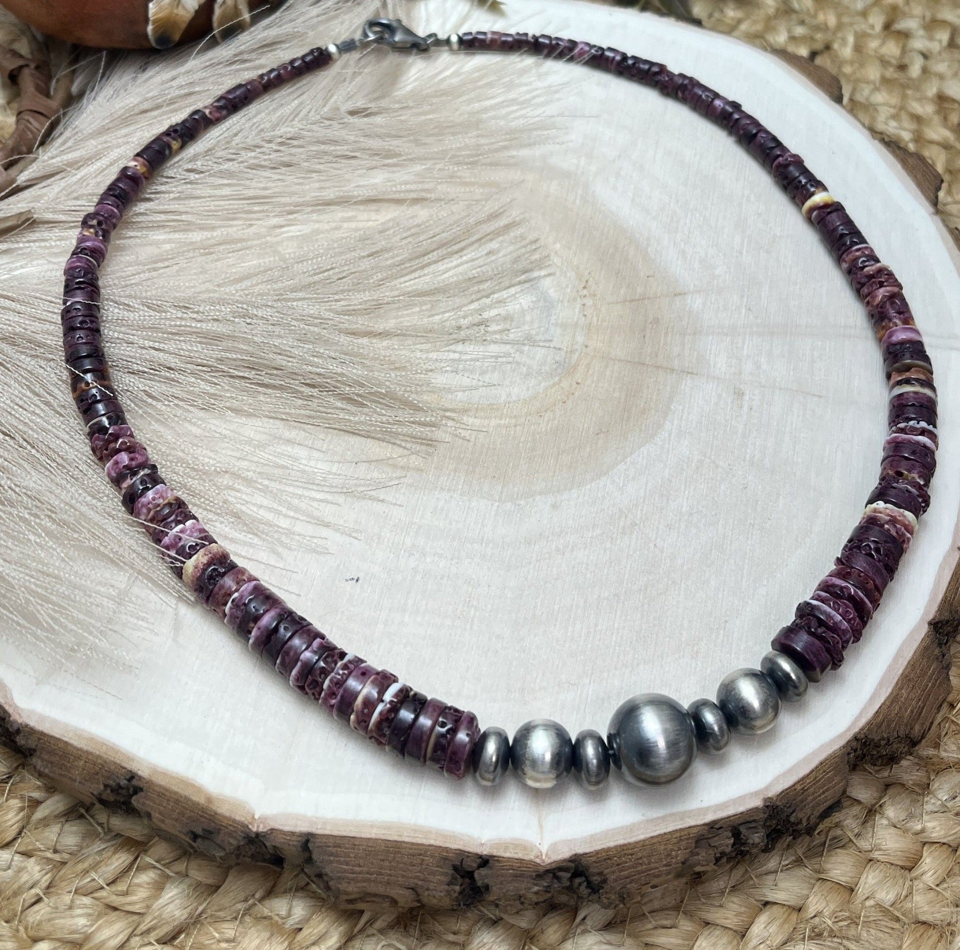 Desert Pearls & Purple Spiny Oyster Necklace - Sunset TQ Mountain