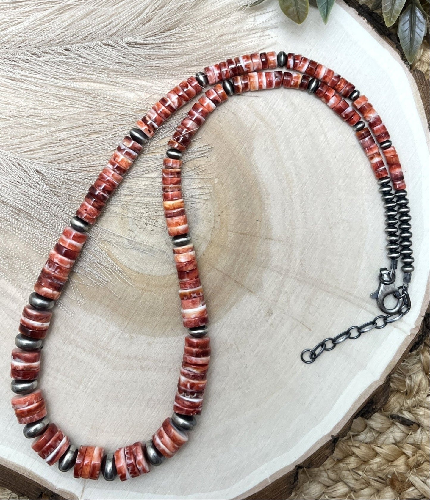 Desert Pearls & Red Spiny Oyster Necklace - Sunset TQ Mountain