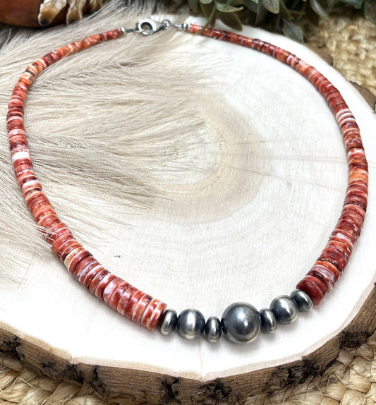 Desert Pearls & Red Spiny Oyster Necklace - Sunset TQ Mountain