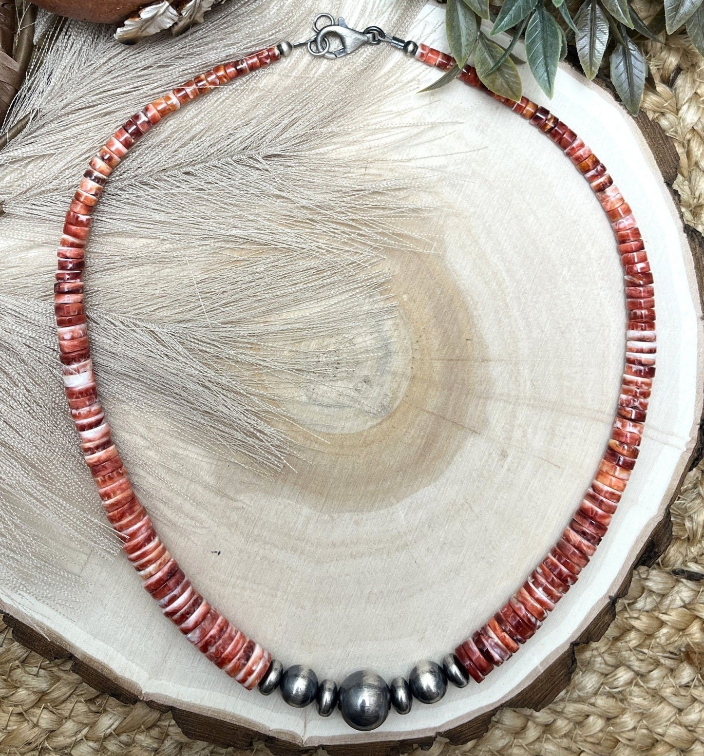 Desert Pearls & Red Spiny Oyster Necklace - Sunset TQ Mountain